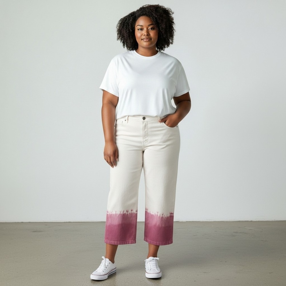 Denim 24/7 Women's 18W White Boho Ombre Purple Dip‎ Tie-Dye Capri Stretch Pants